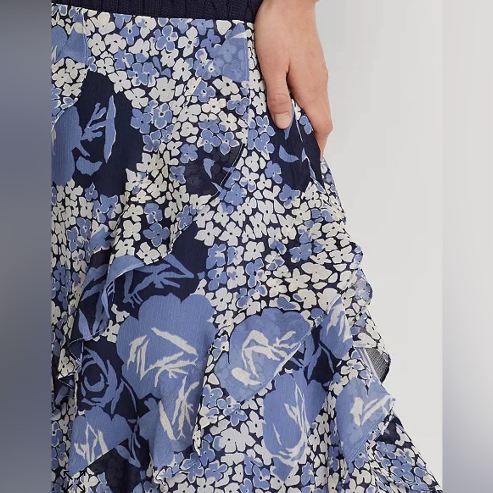 Lauren Ralph Lauren Floral Print Georgette Ruffle Trim A-Line Skirt - Picture 4 of 7